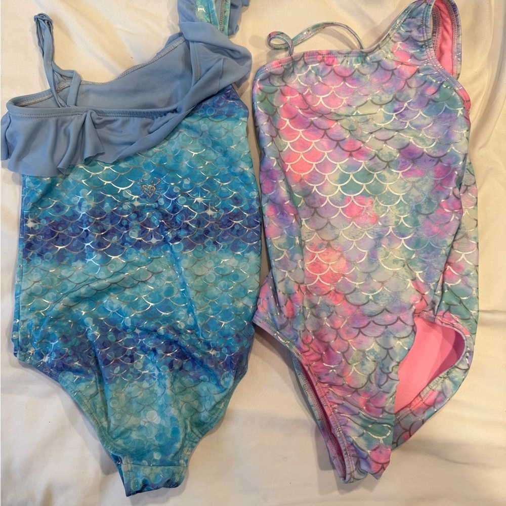 Kids Mermaid One Piece Swimsuit Set - Blue and Pink